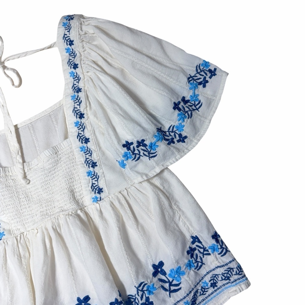 Old Navy White & Blue Embroidered Blouse Womens XS - Picture 7 of 9